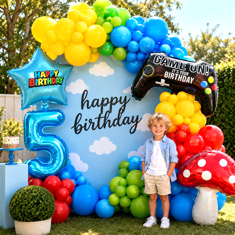 Party Games Mario - Game Controller Mushroom Balloon Garland Arch