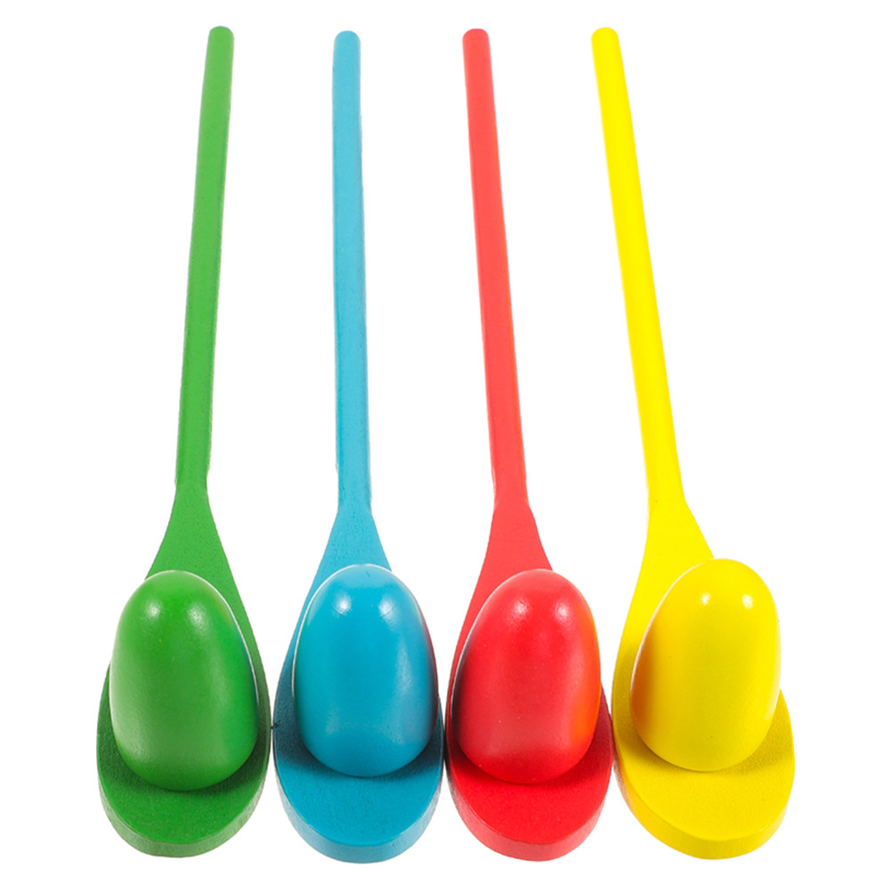Party Games Physical - 4Sets Wood Balance Egg Spoon Set